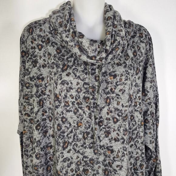 Maurices Women Sweater Size XXL Leopard Print Cowl Neck Drawstring Pullover Knit - Picture 3 of 11